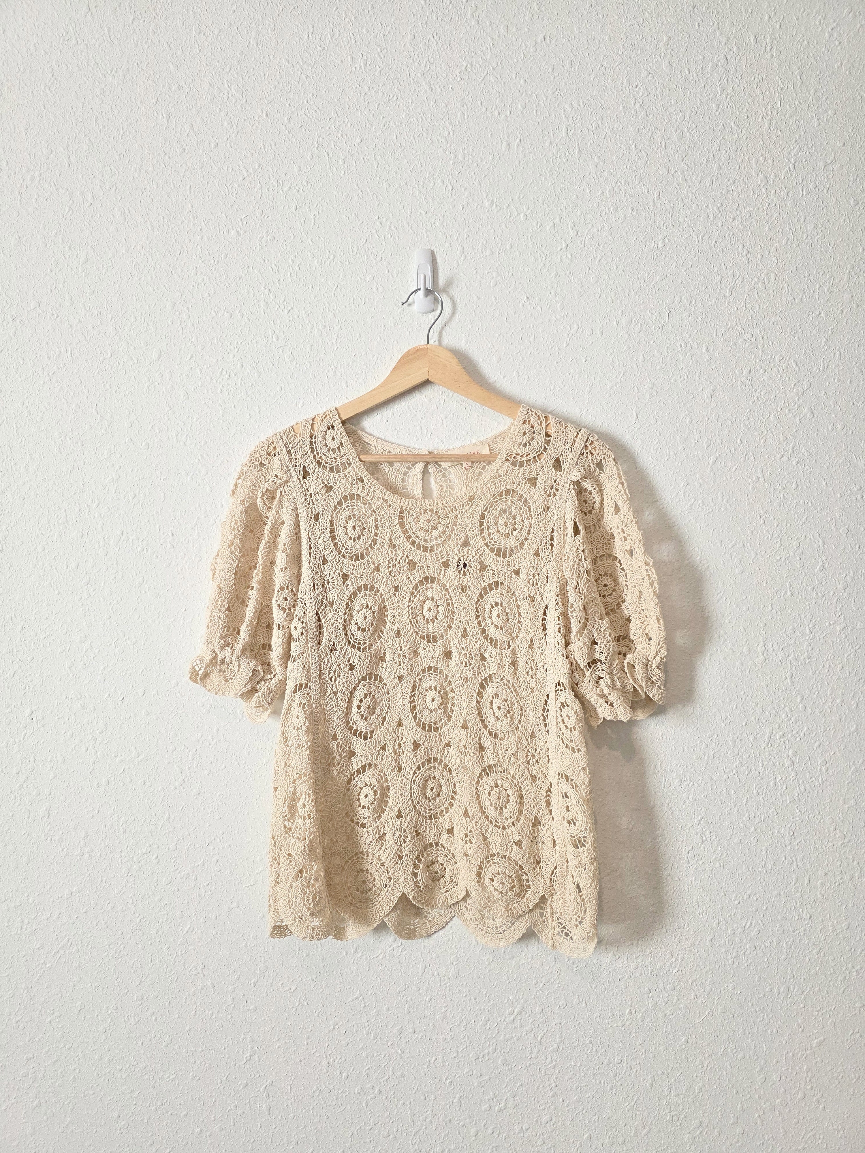 Crochet Knit Puff Sleeve Top (S)