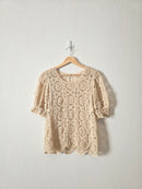 Crochet Knit Puff Sleeve Top (S)