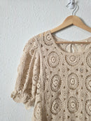 Crochet Knit Puff Sleeve Top (S)