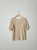 Crochet Knit Puff Sleeve Top (S)