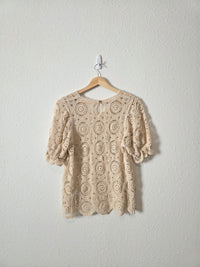 Crochet Knit Puff Sleeve Top (S)