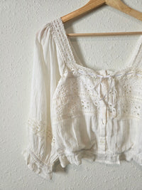 NEW White Floral Eyelet Blouse (S)