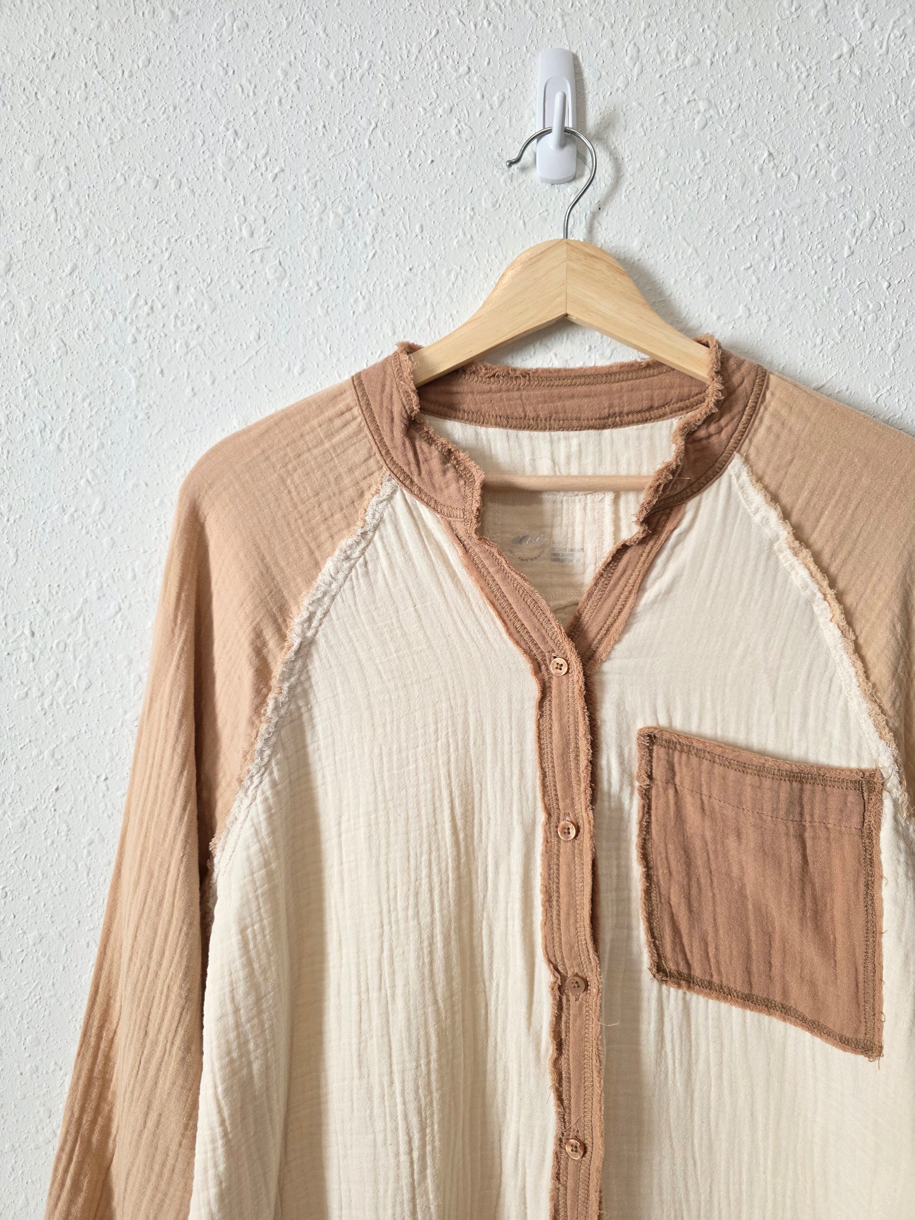 Aerie Colorblock Gauze Button Up (S)