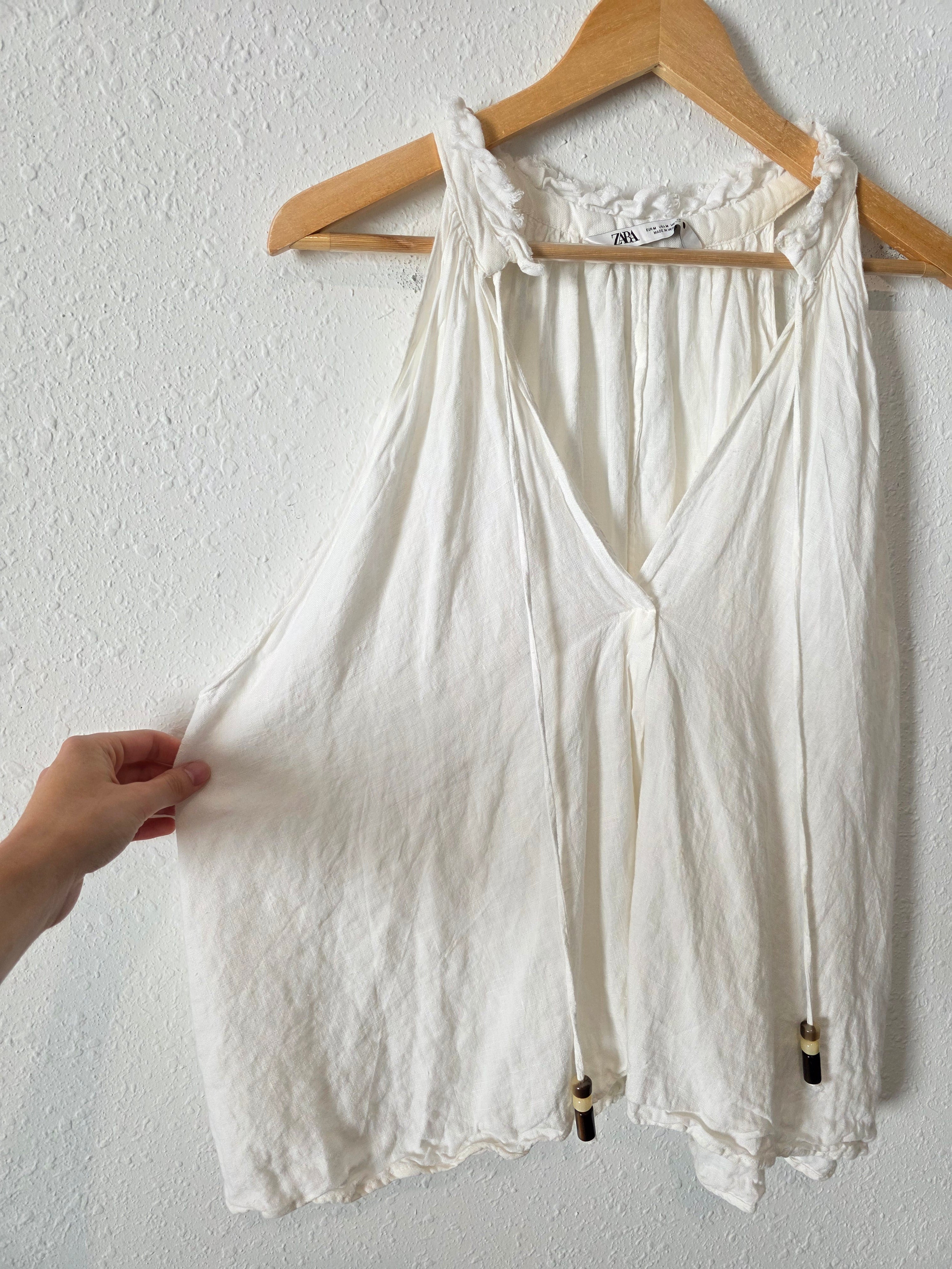 Zara Linen Tasseled Top (M)