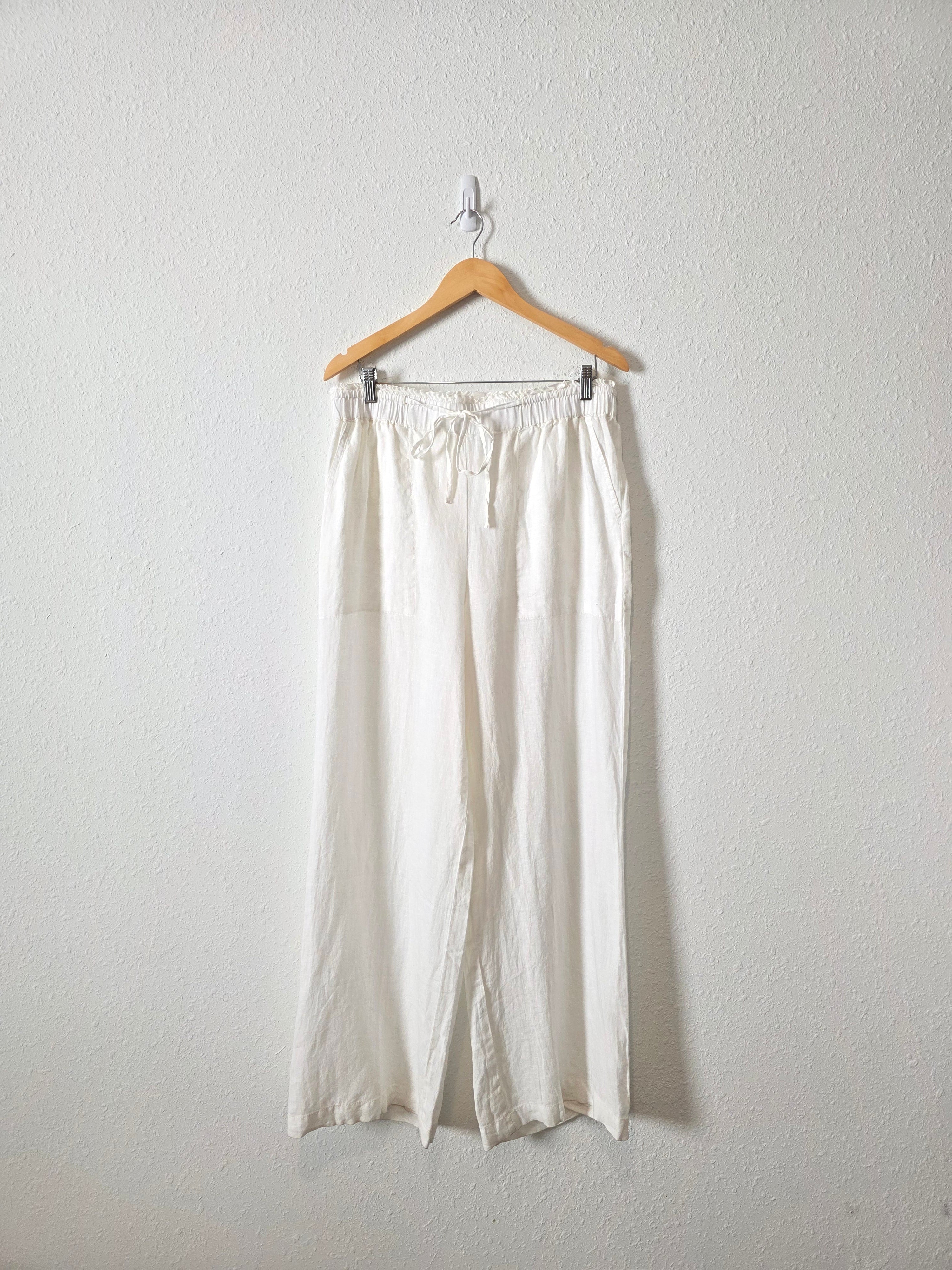White Wide Leg Linen Pants (L)