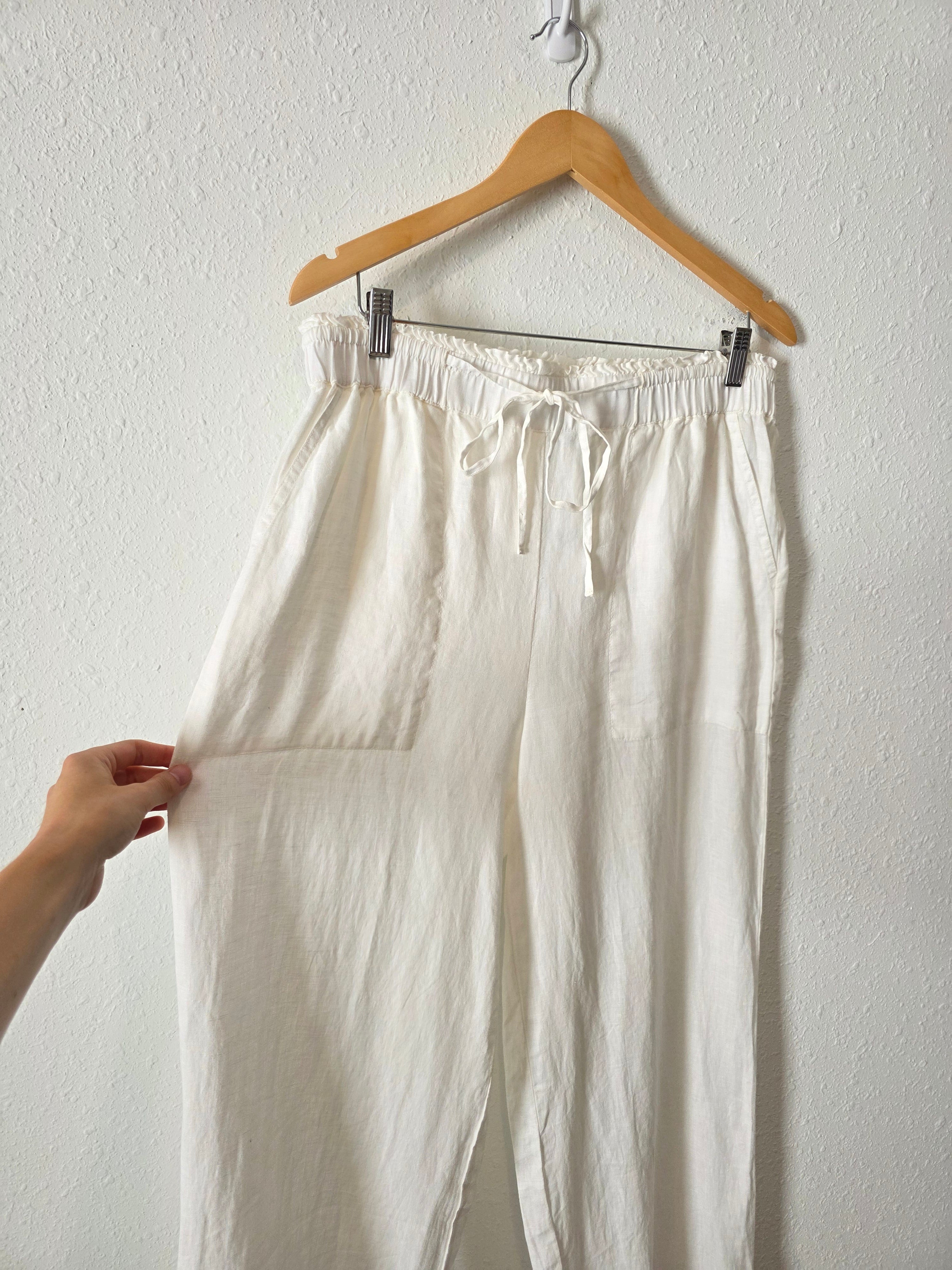 White Wide Leg Linen Pants (L)
