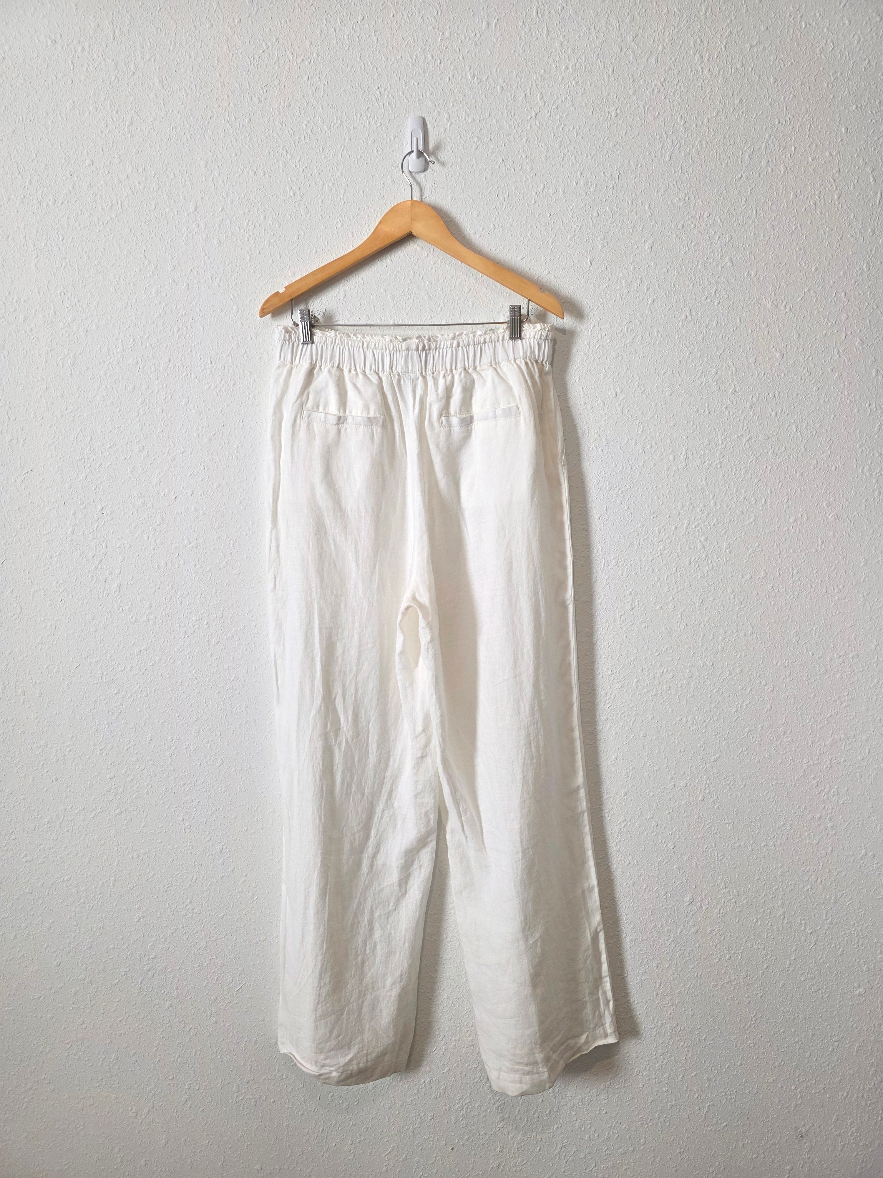 White Wide Leg Linen Pants (L)