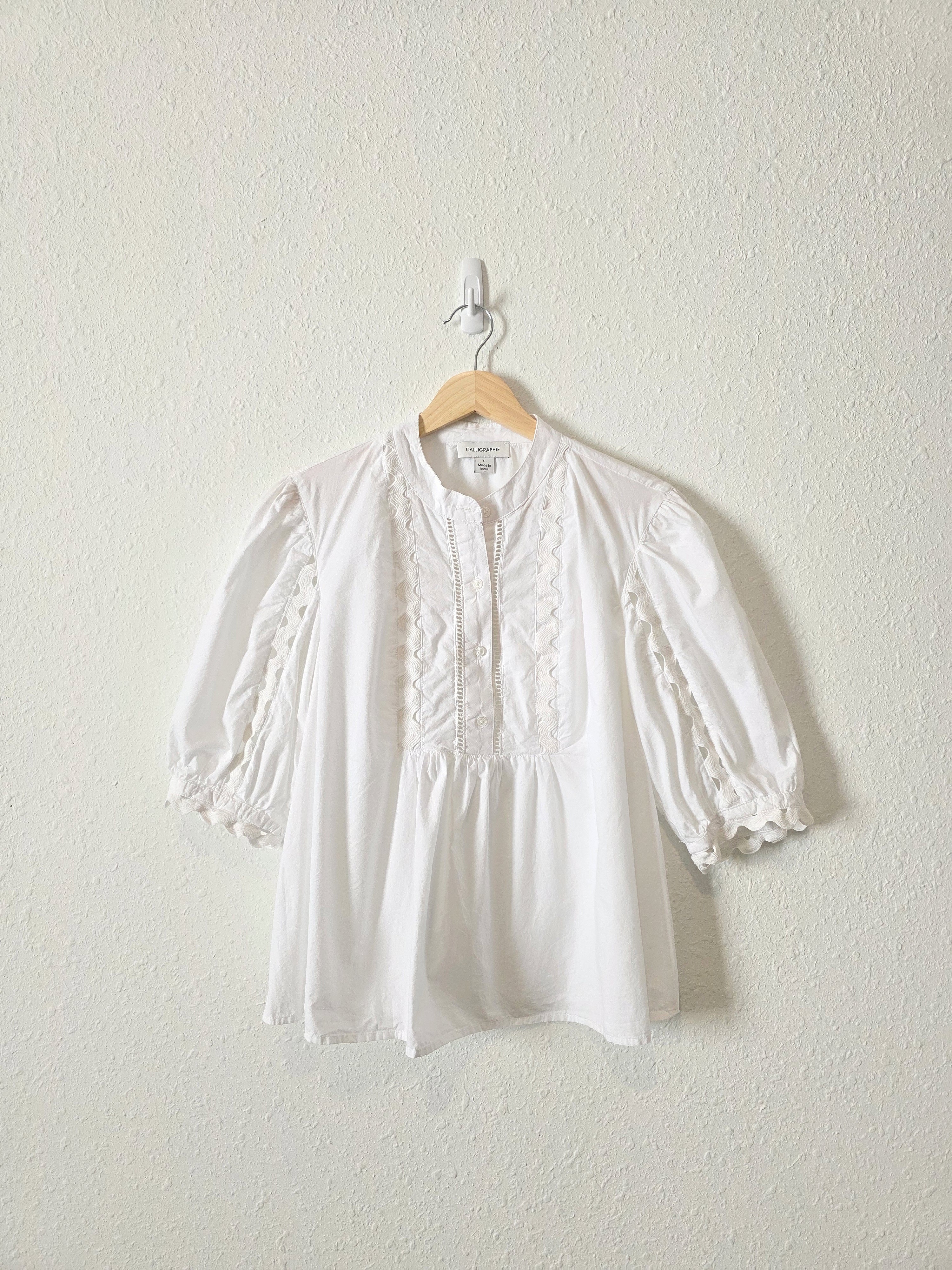 Embroidered Puff Sleeve Blouse (L)