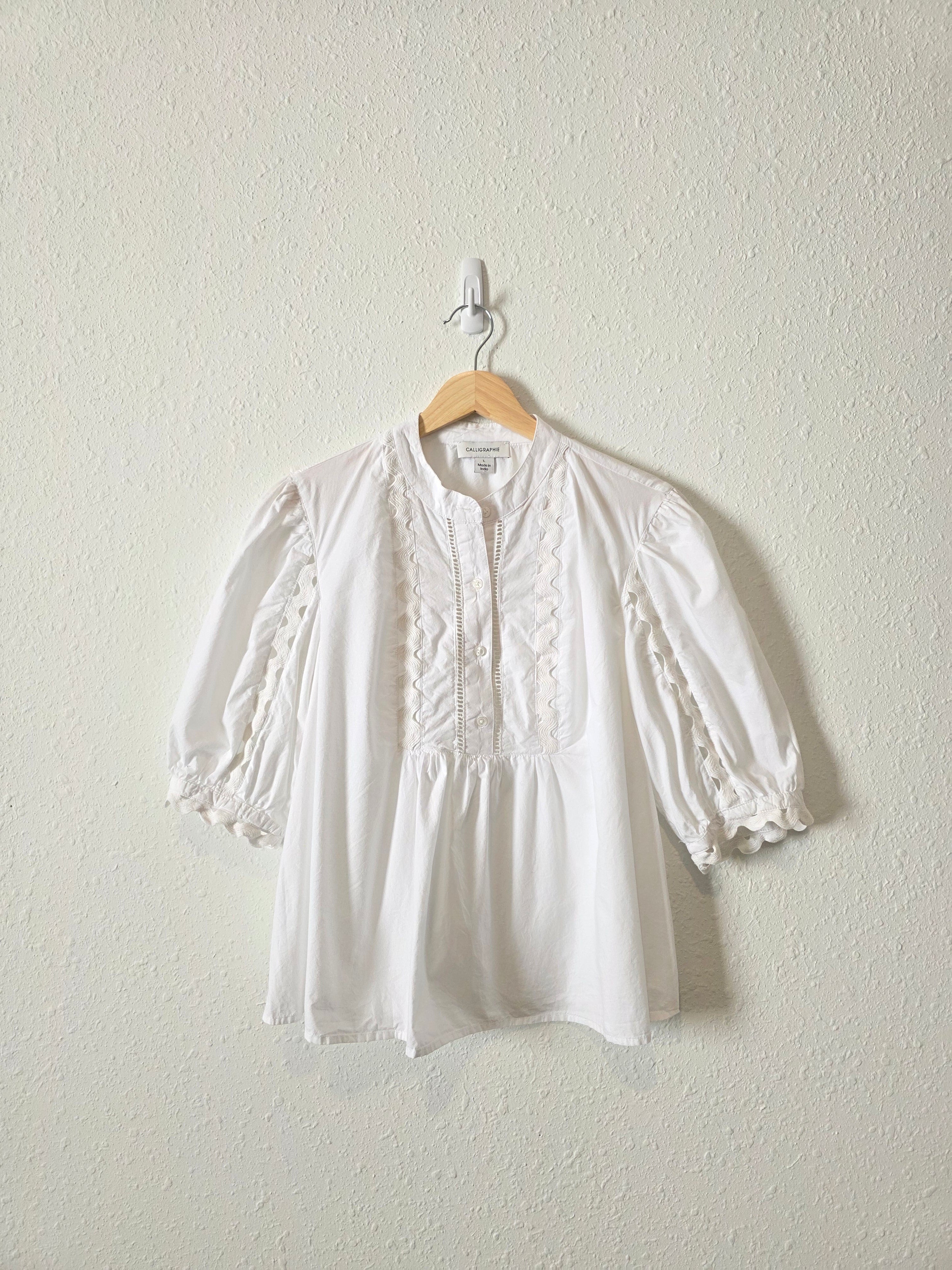 Embroidered Puff Sleeve Blouse (L)
