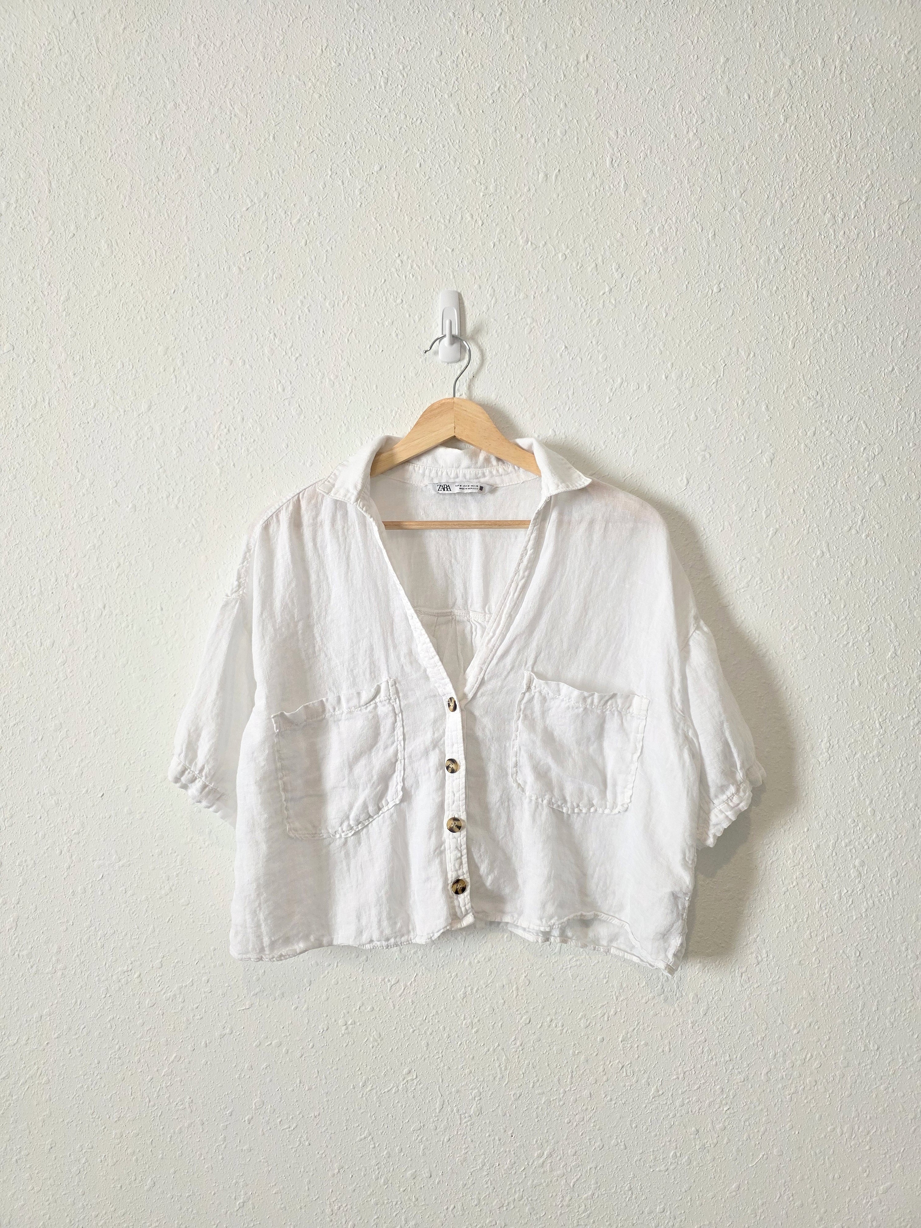 Zara White Linen Shirt (M)