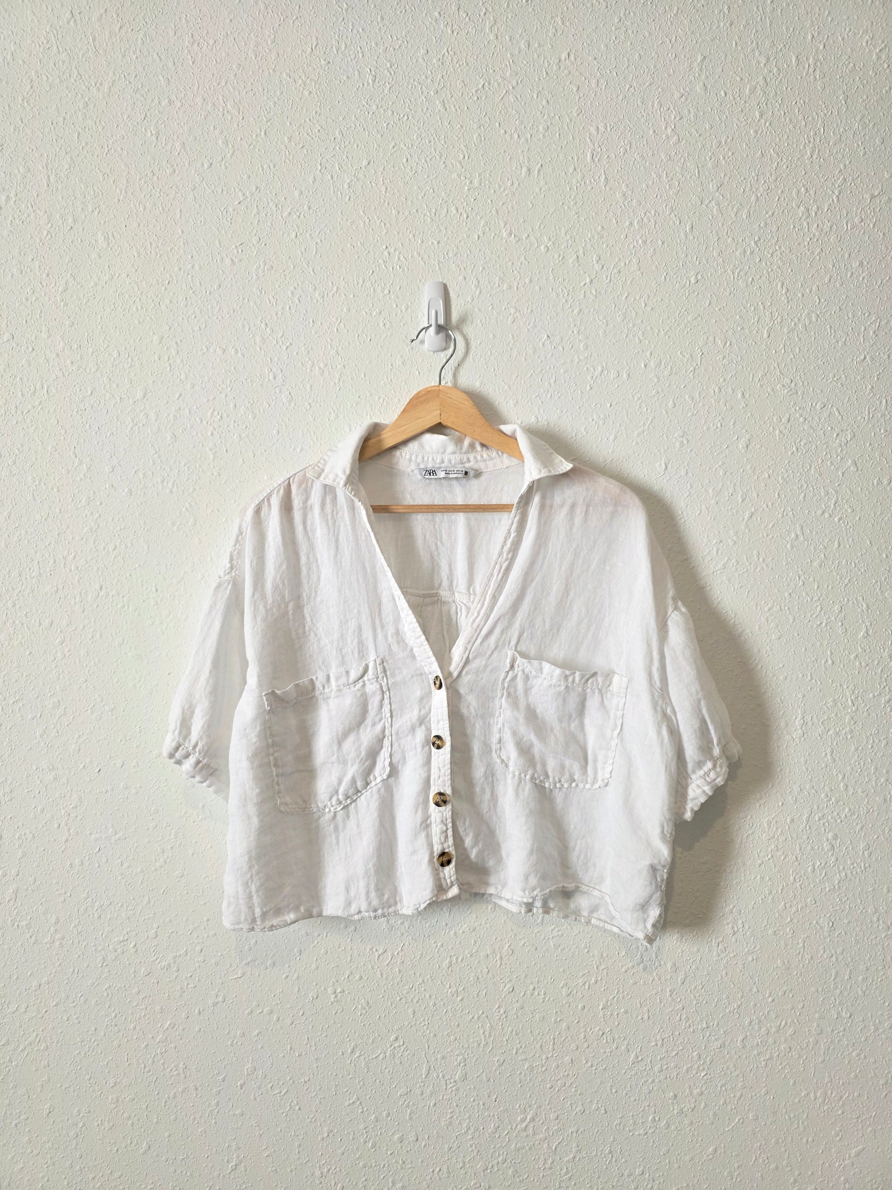 Zara White Linen Shirt (M)