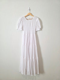 NEW White Smocked Maxi Dress (M)