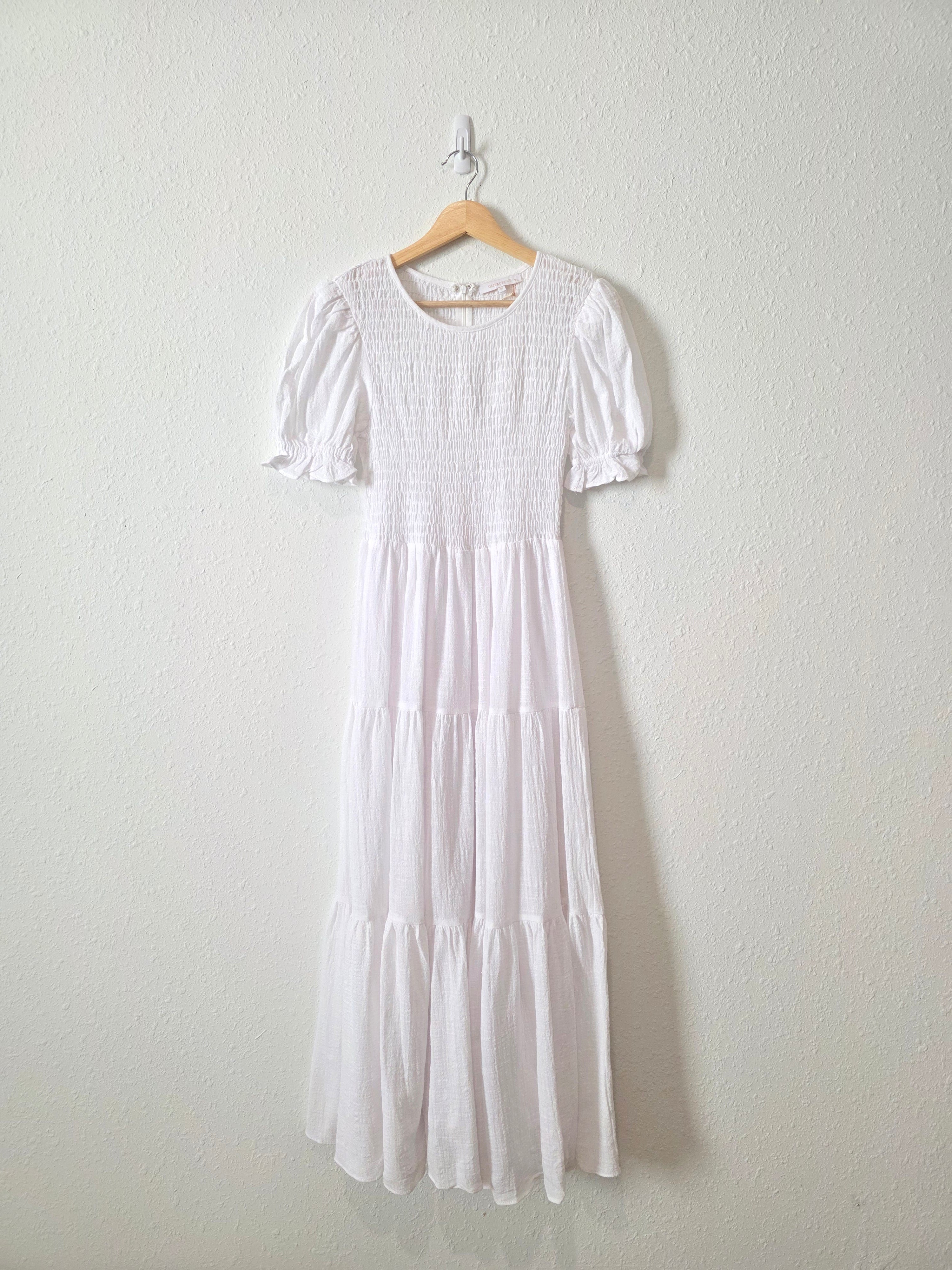 NEW White Smocked Maxi Dress (M)