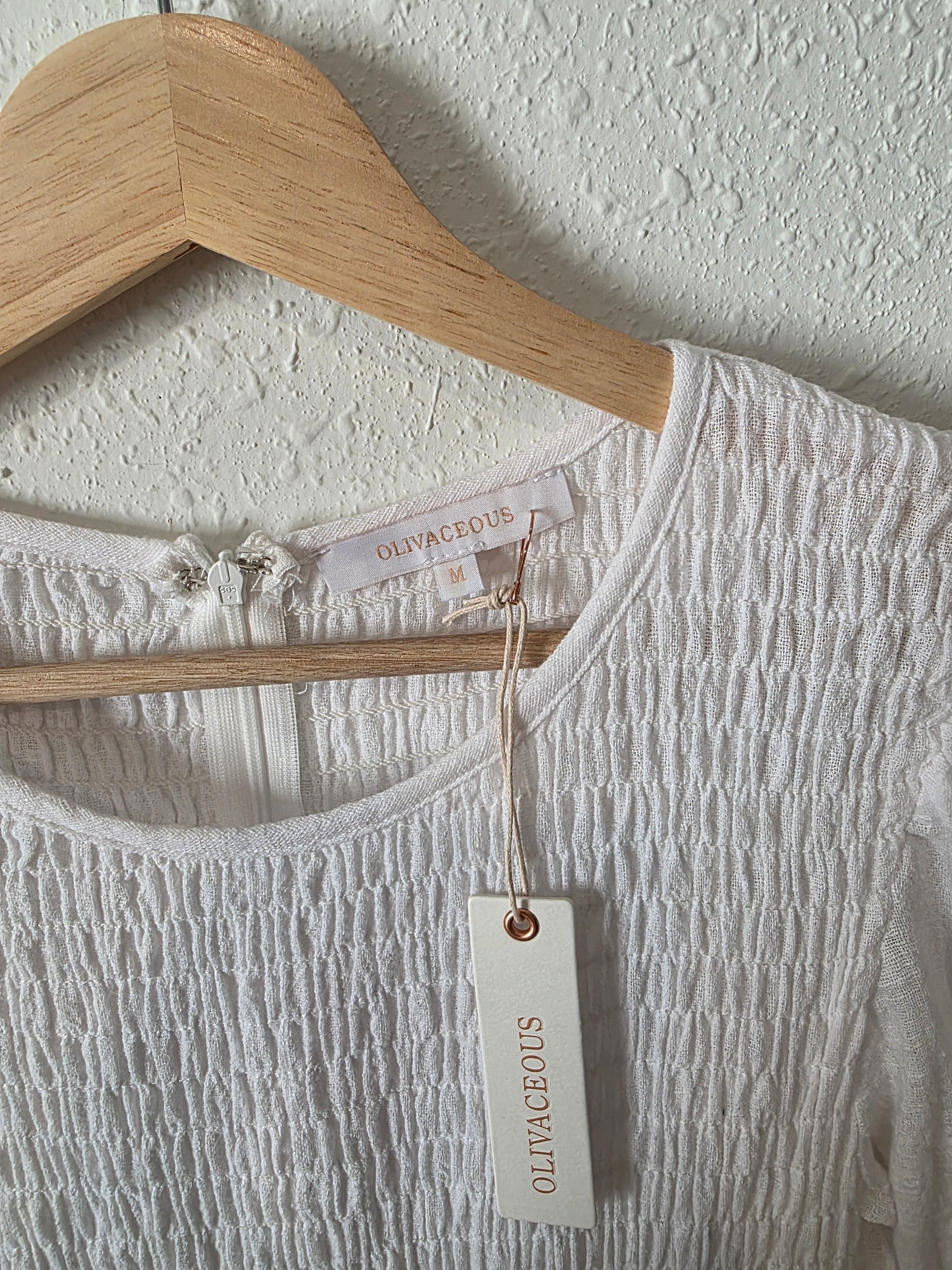 NEW White Smocked Maxi Dress (M)