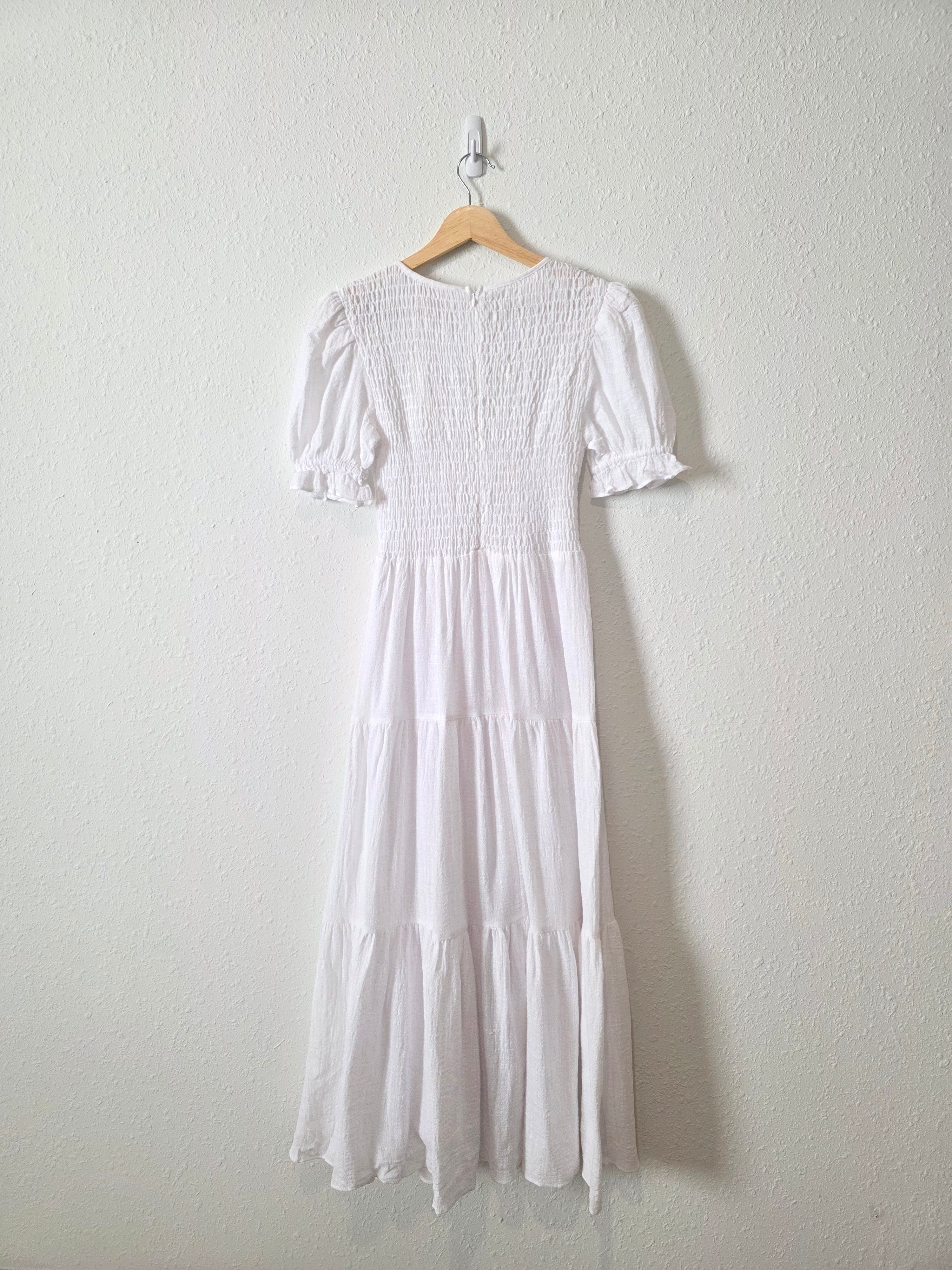 NEW White Smocked Maxi Dress (M)
