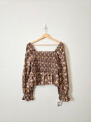 NEW Brown Floral Smocked Top (M)