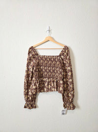 NEW Brown Floral Smocked Top (M)