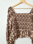 NEW Brown Floral Smocked Top (M)
