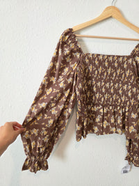 NEW Brown Floral Smocked Top (M)