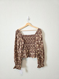 NEW Brown Floral Smocked Top (M)