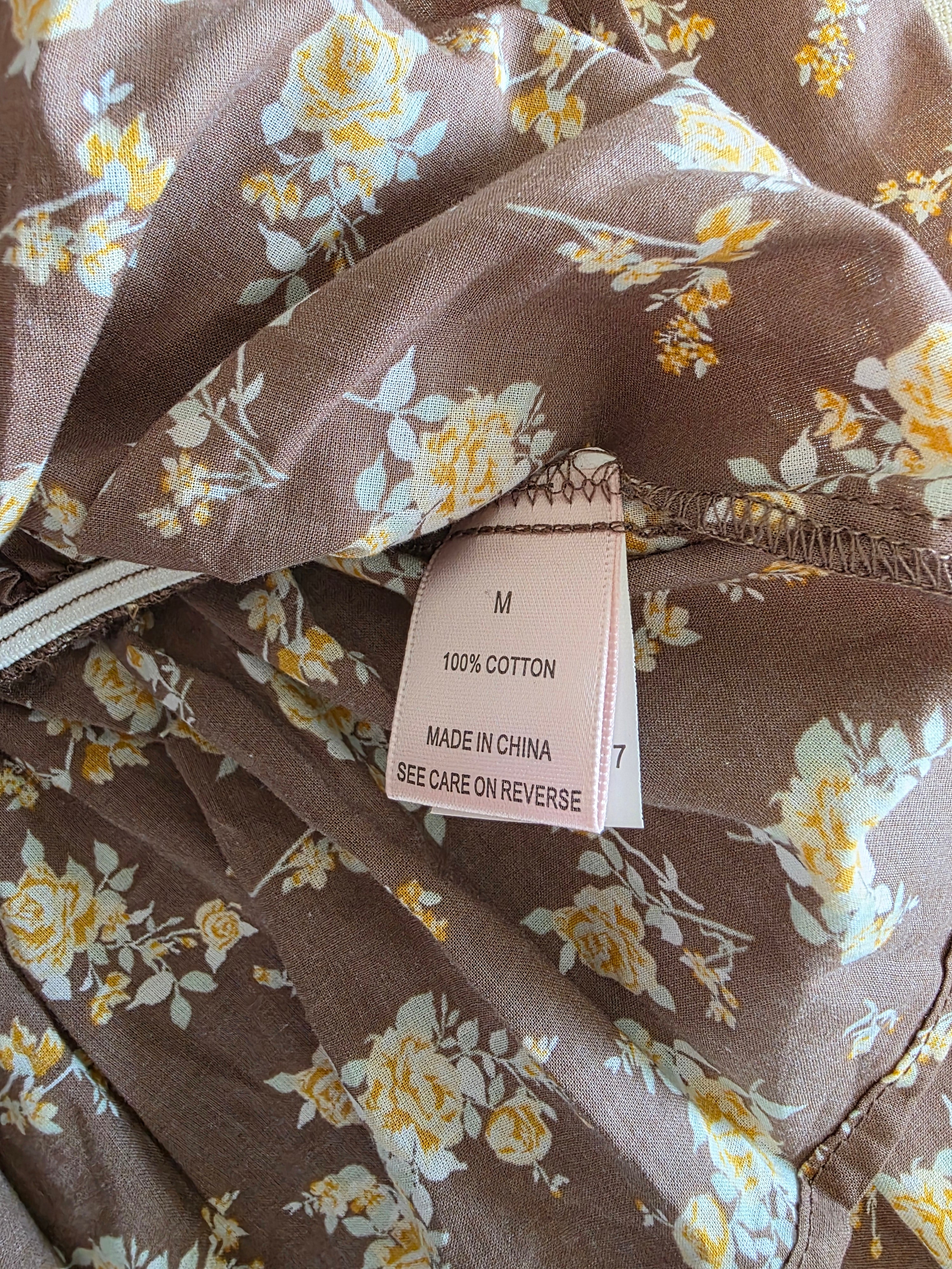 NEW Brown Floral Smocked Top (M)