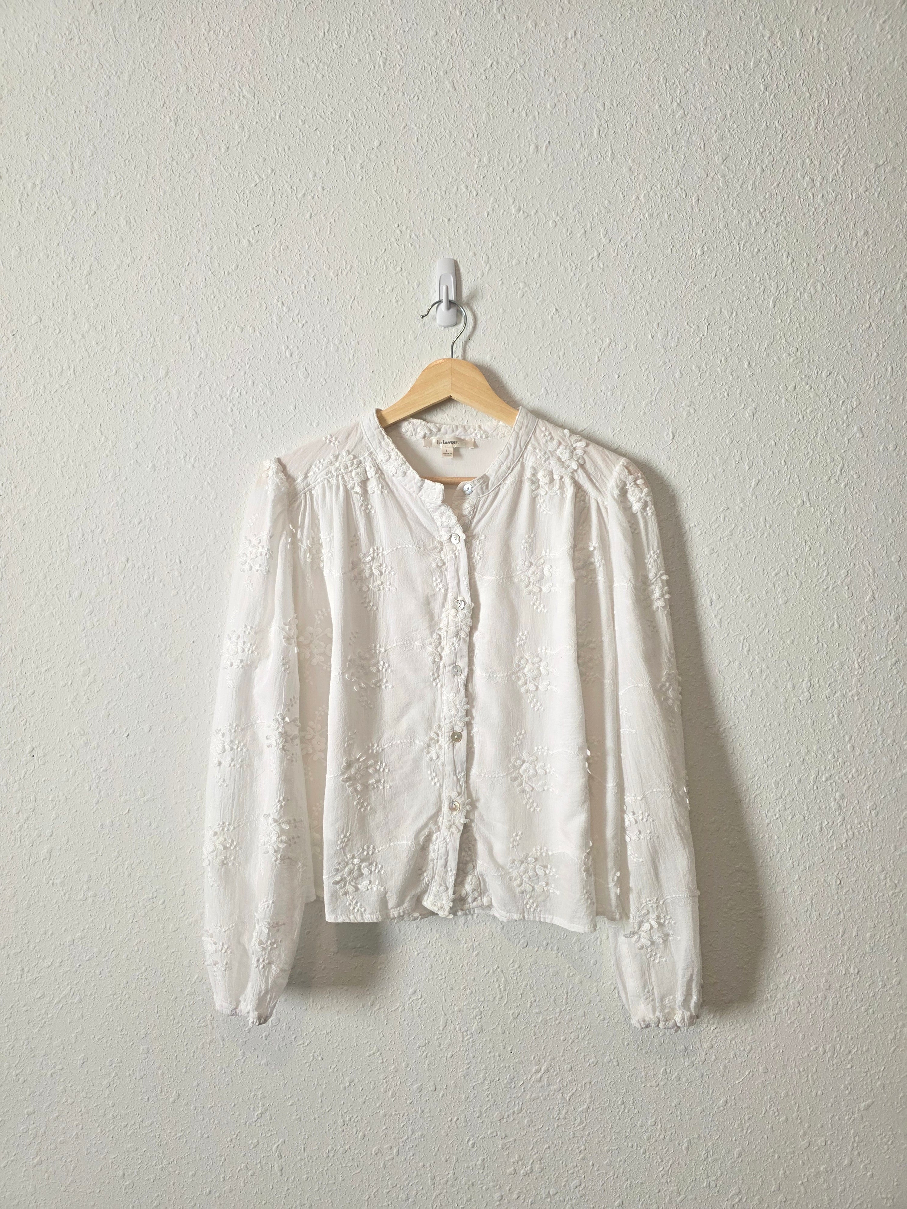 Floral Embroidered Button Up (L)