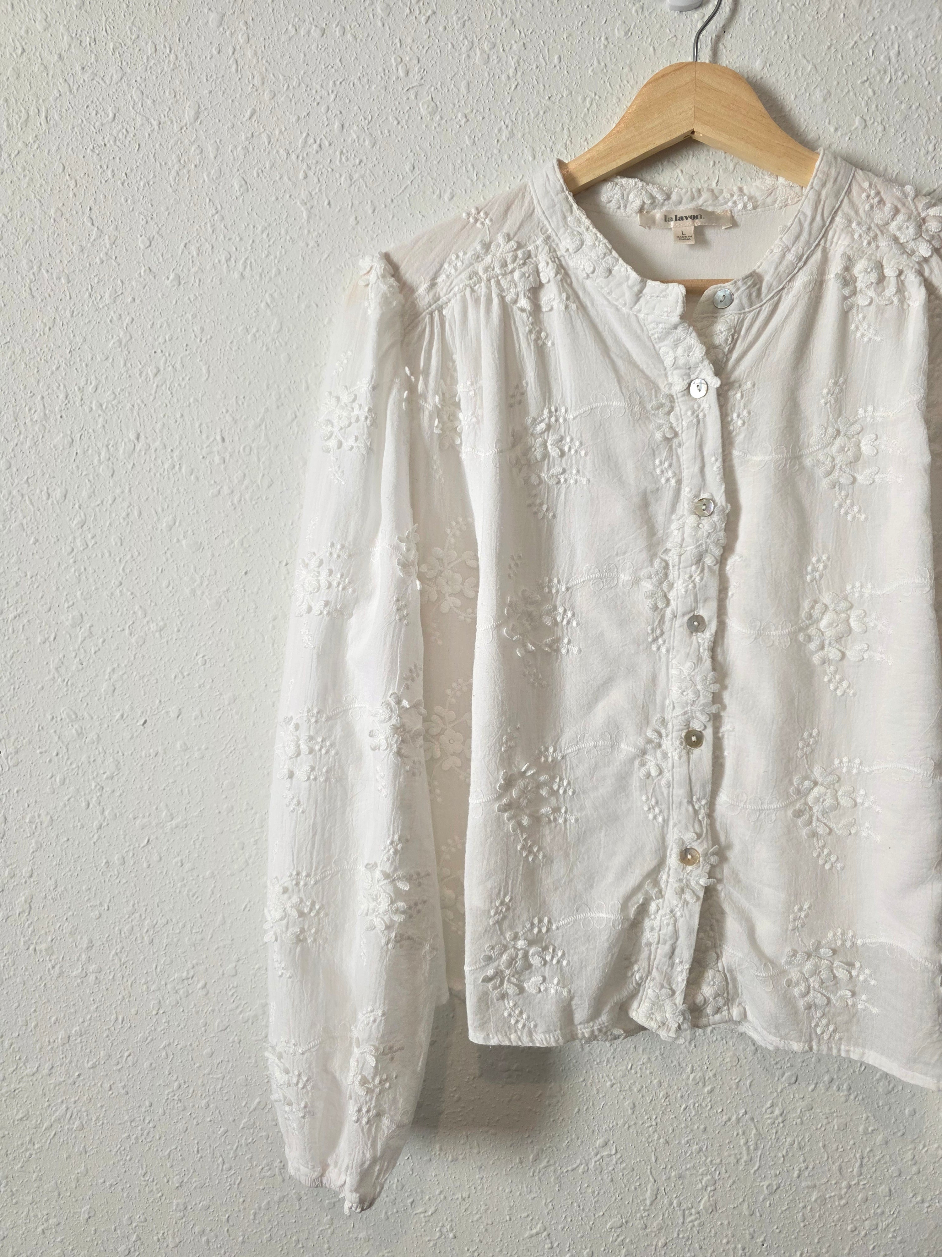 Floral Embroidered Button Up (L)
