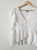 White Cotton Gauze Ruffle Top (M)