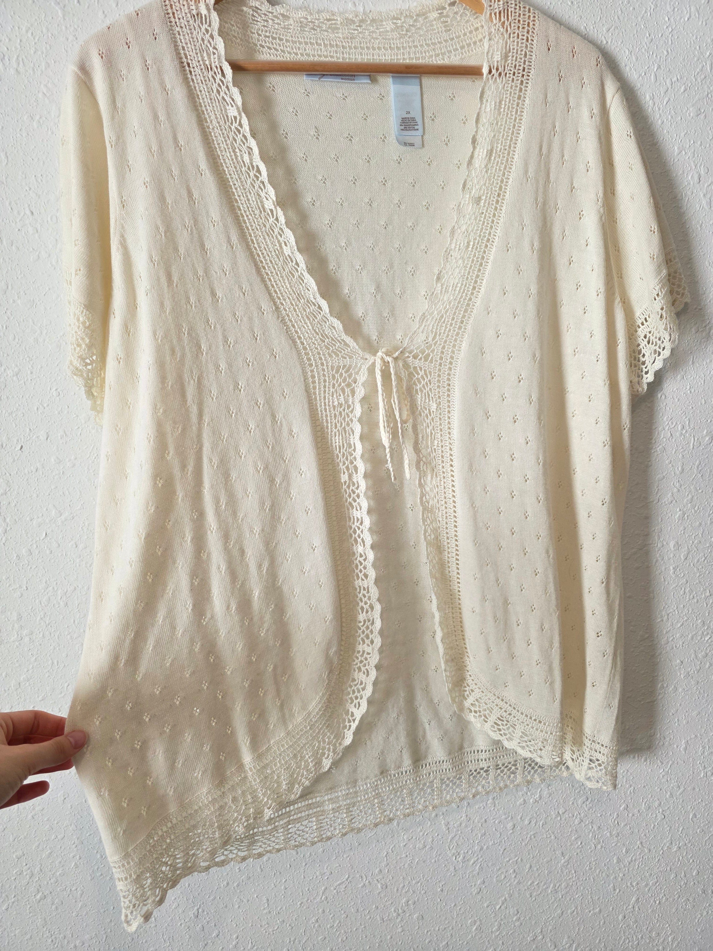 Vintage Tie Front Crochet Top (2X)