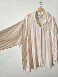 Neutral Striped Linen Blend Button Up (2X)