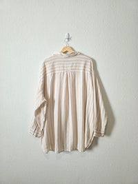 Neutral Striped Linen Blend Button Up (2X)