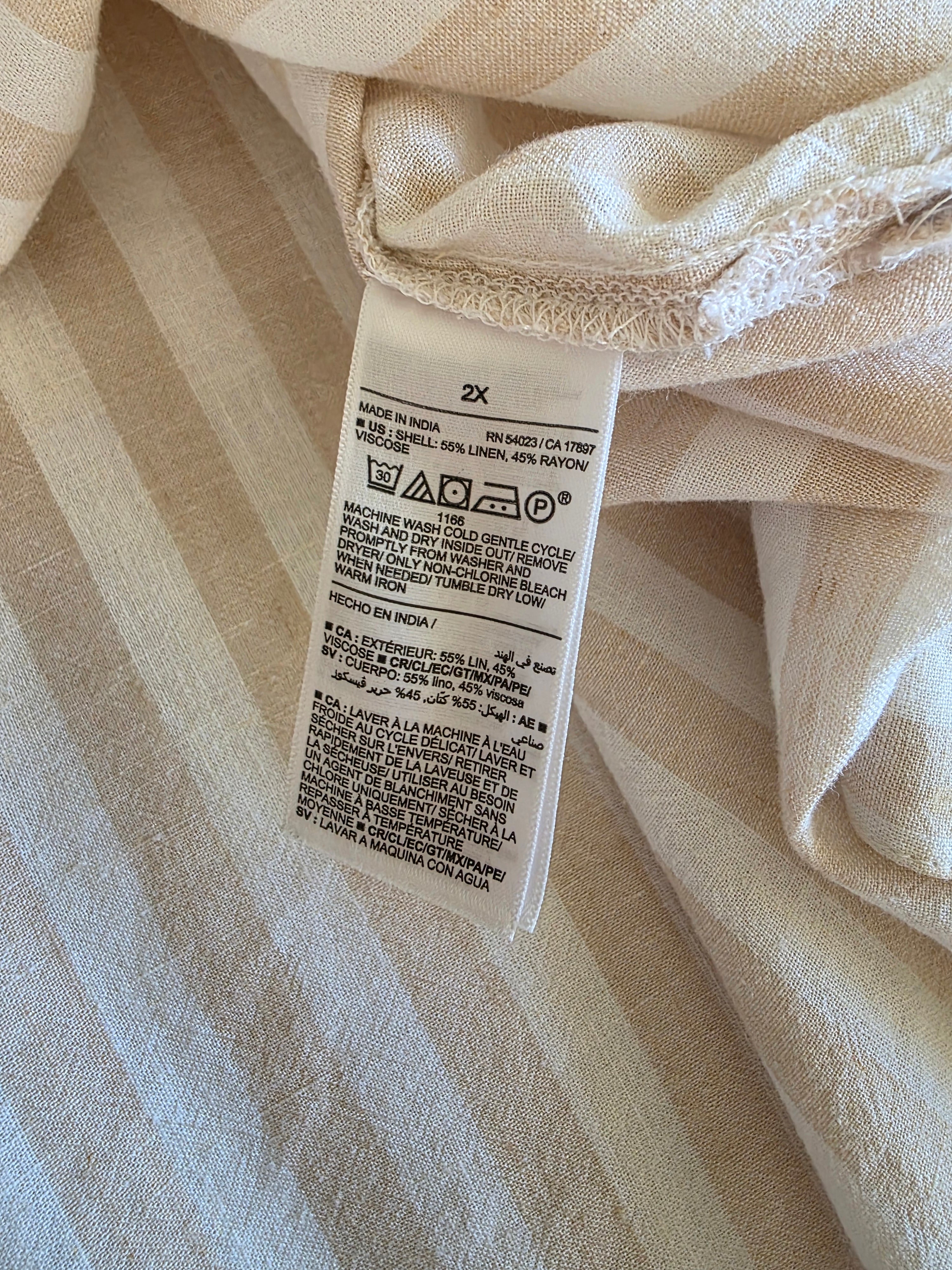 Neutral Striped Linen Blend Button Up (2X)