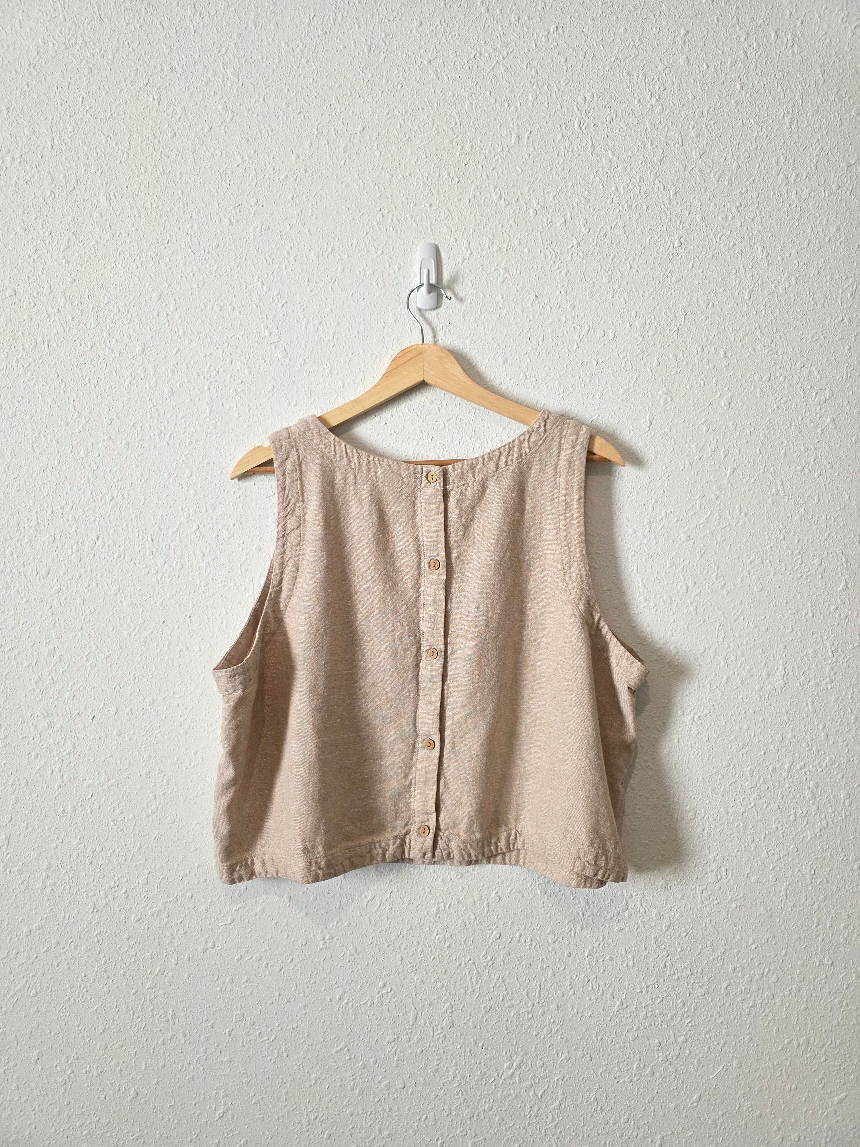 Linen Blend Button Back Tank (XL)