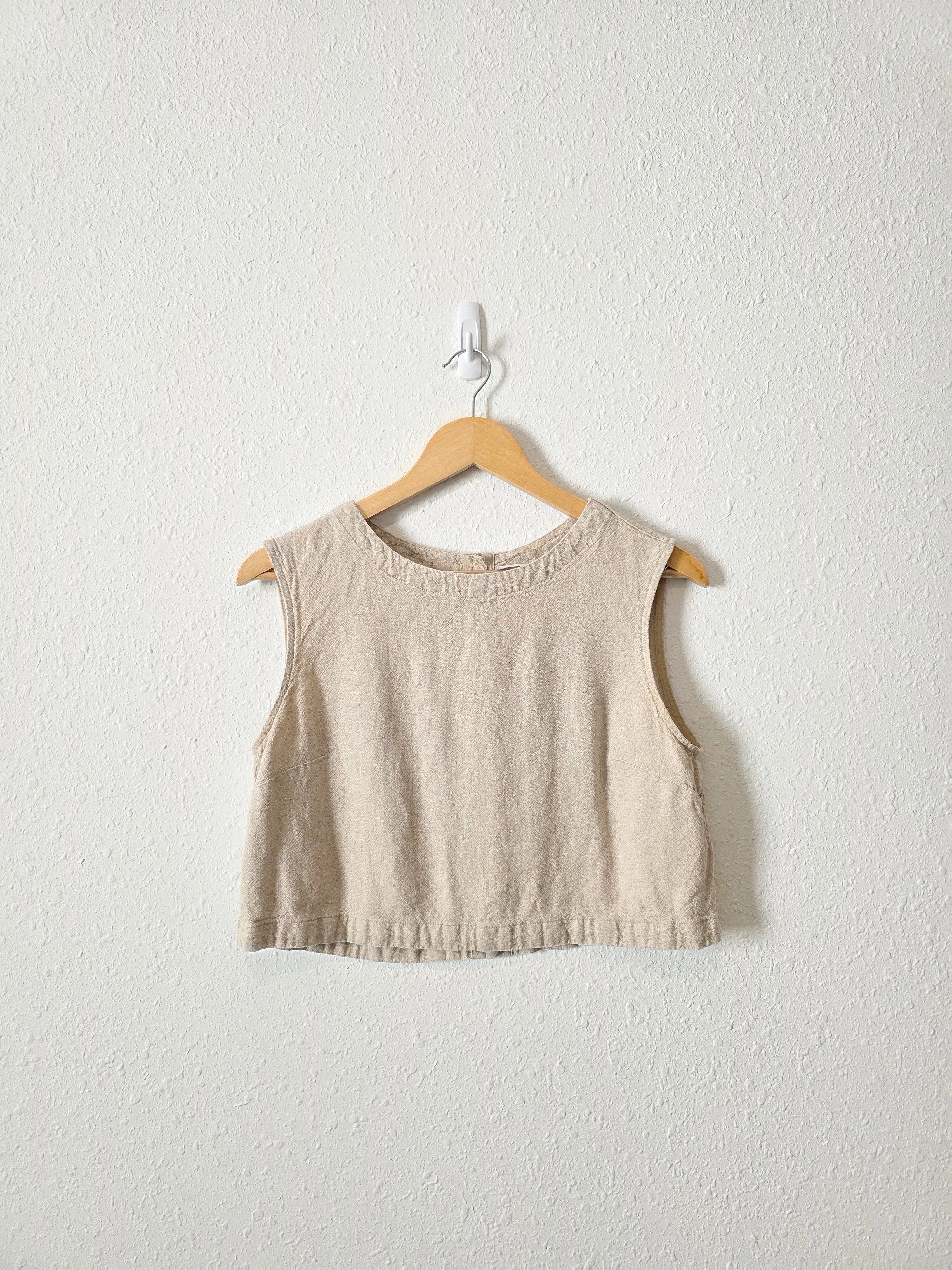 Linen Blend Button Back Tank (S)
