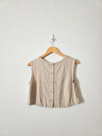 Linen Blend Button Back Tank (S)