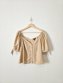 Linen Blend Puff Sleeve Blouse (L)