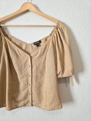 Linen Blend Puff Sleeve Blouse (L)