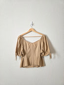 Linen Blend Puff Sleeve Blouse (L)