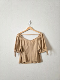 Linen Blend Puff Sleeve Blouse (L)