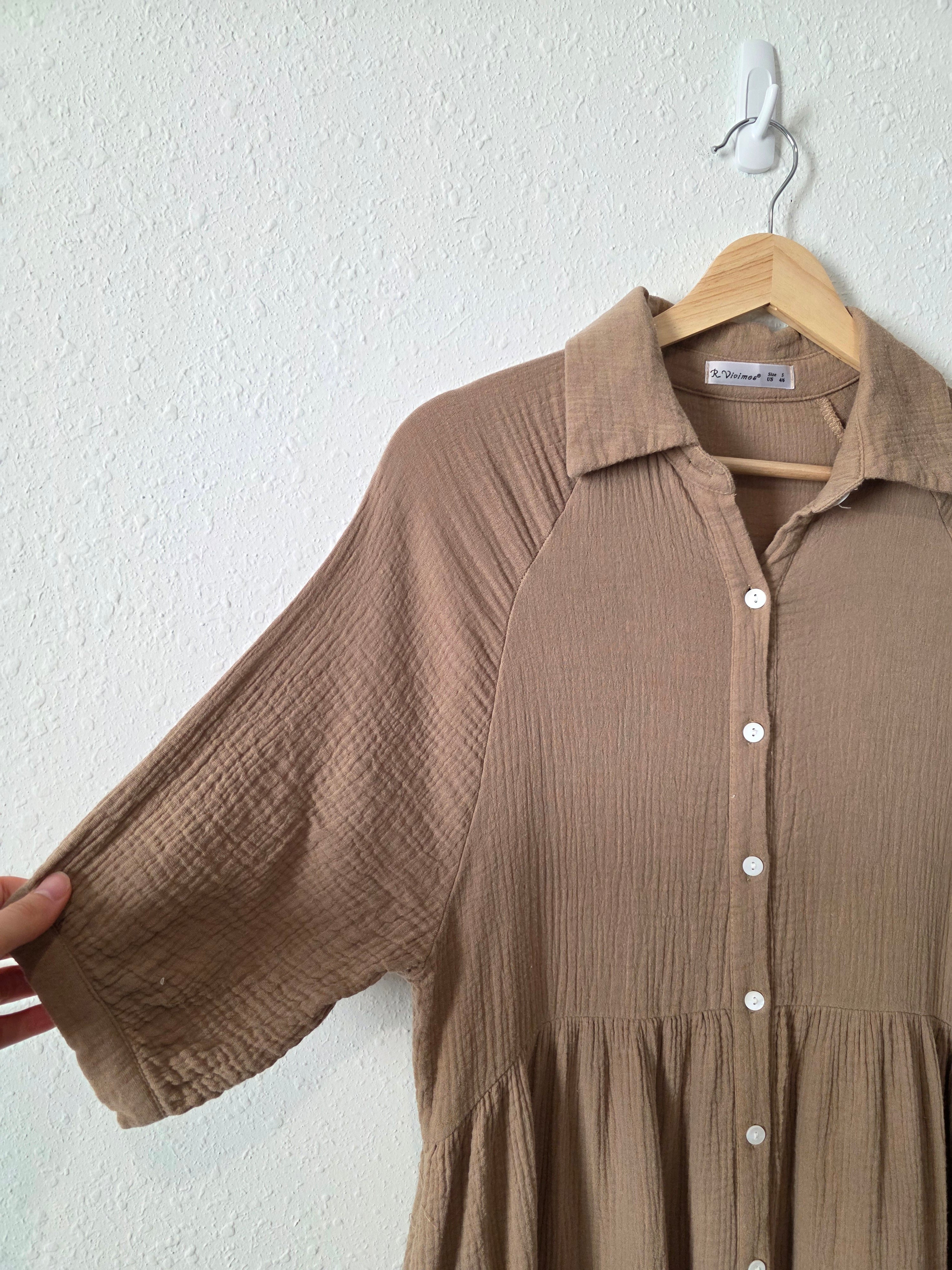 Brown Gauze Midi Dress (S)