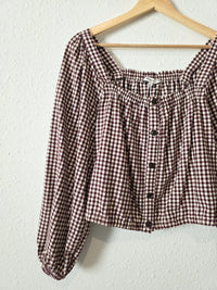 Madewell Puff Sleeve Checkered Top (M)