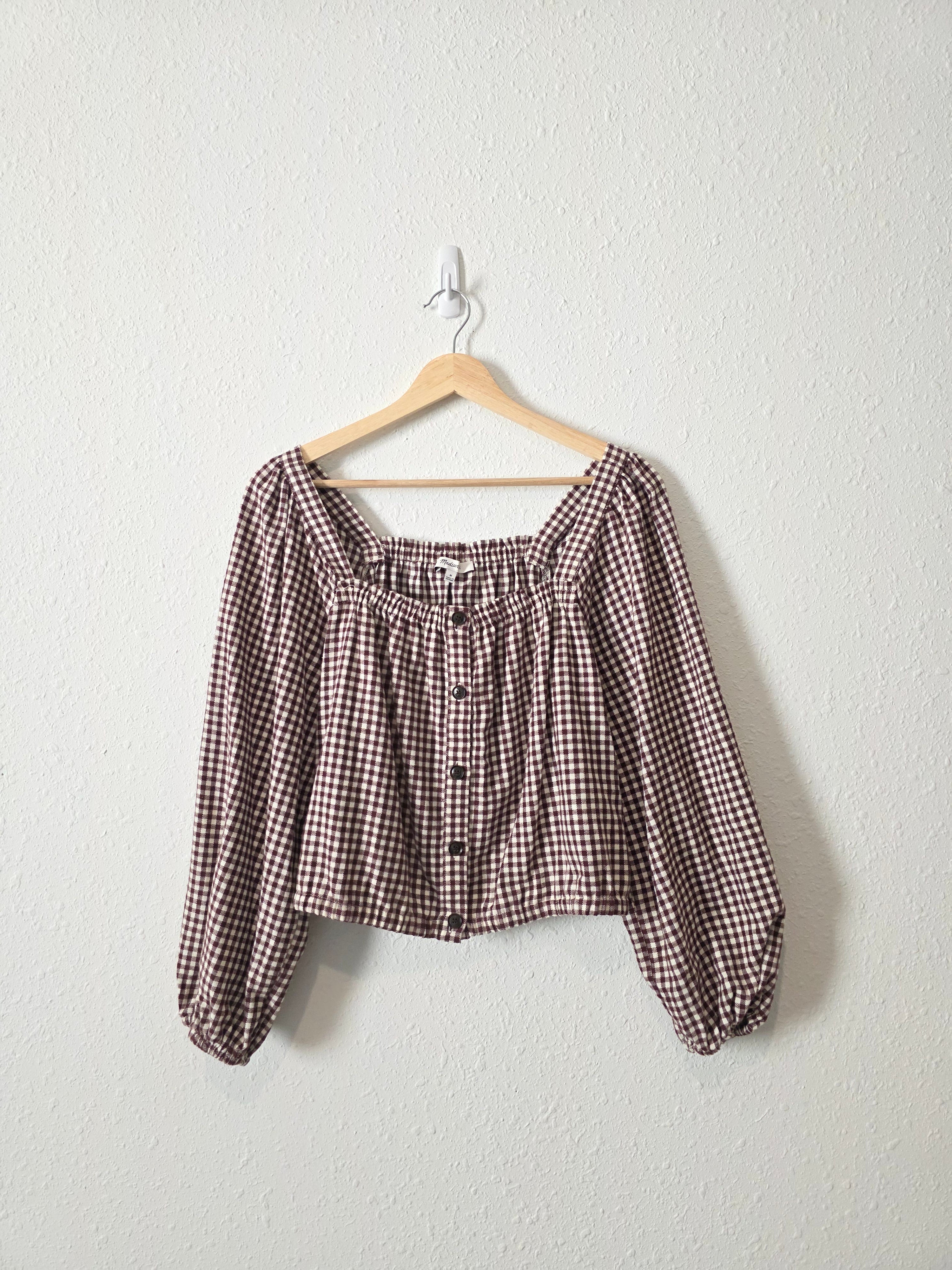 Madewell Puff Sleeve Checkered Top (M)
