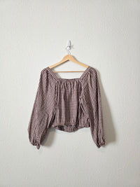 Madewell Puff Sleeve Checkered Top (M)