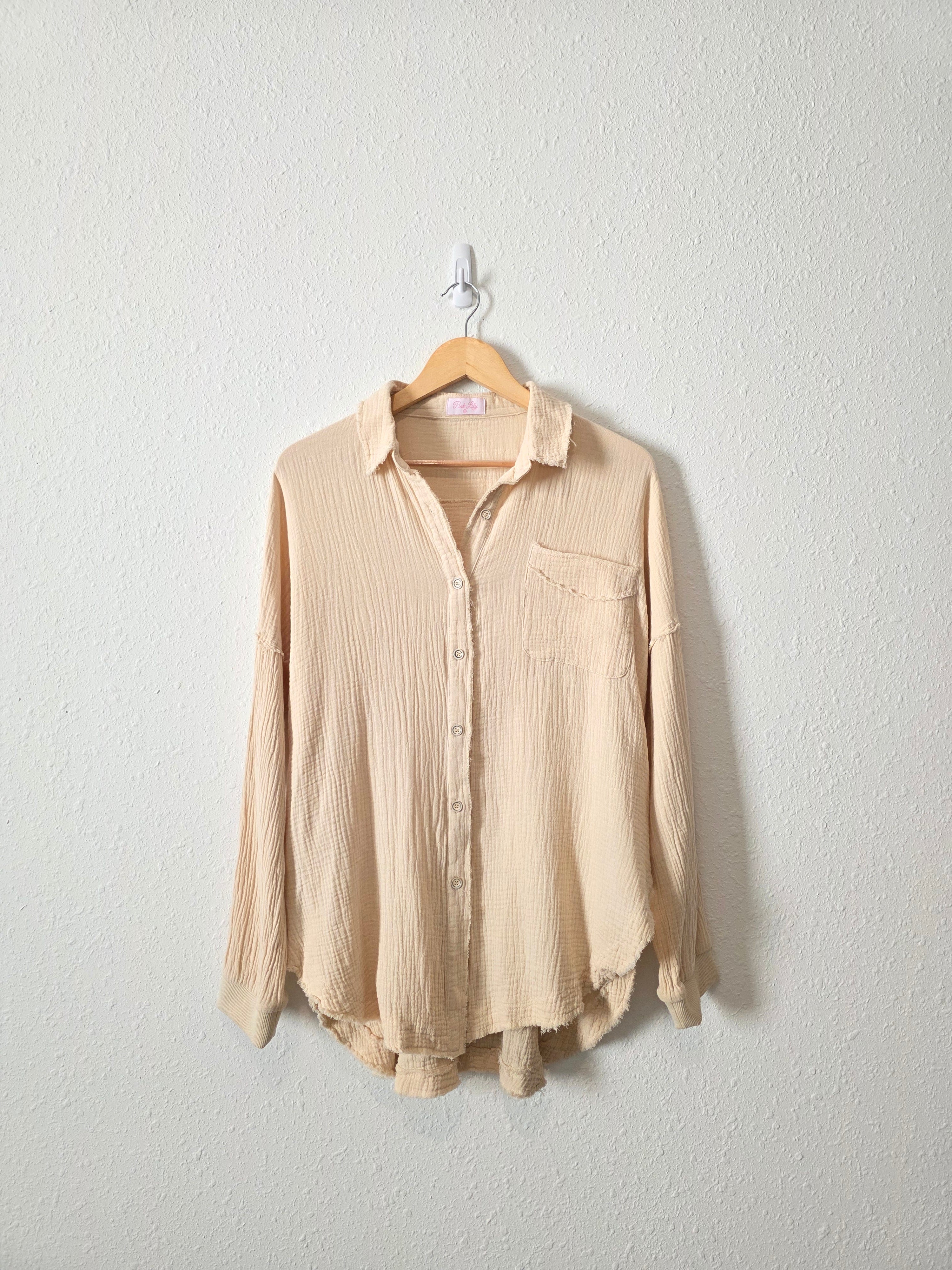 Pink Lily Cotton Gauze Button Up (S)