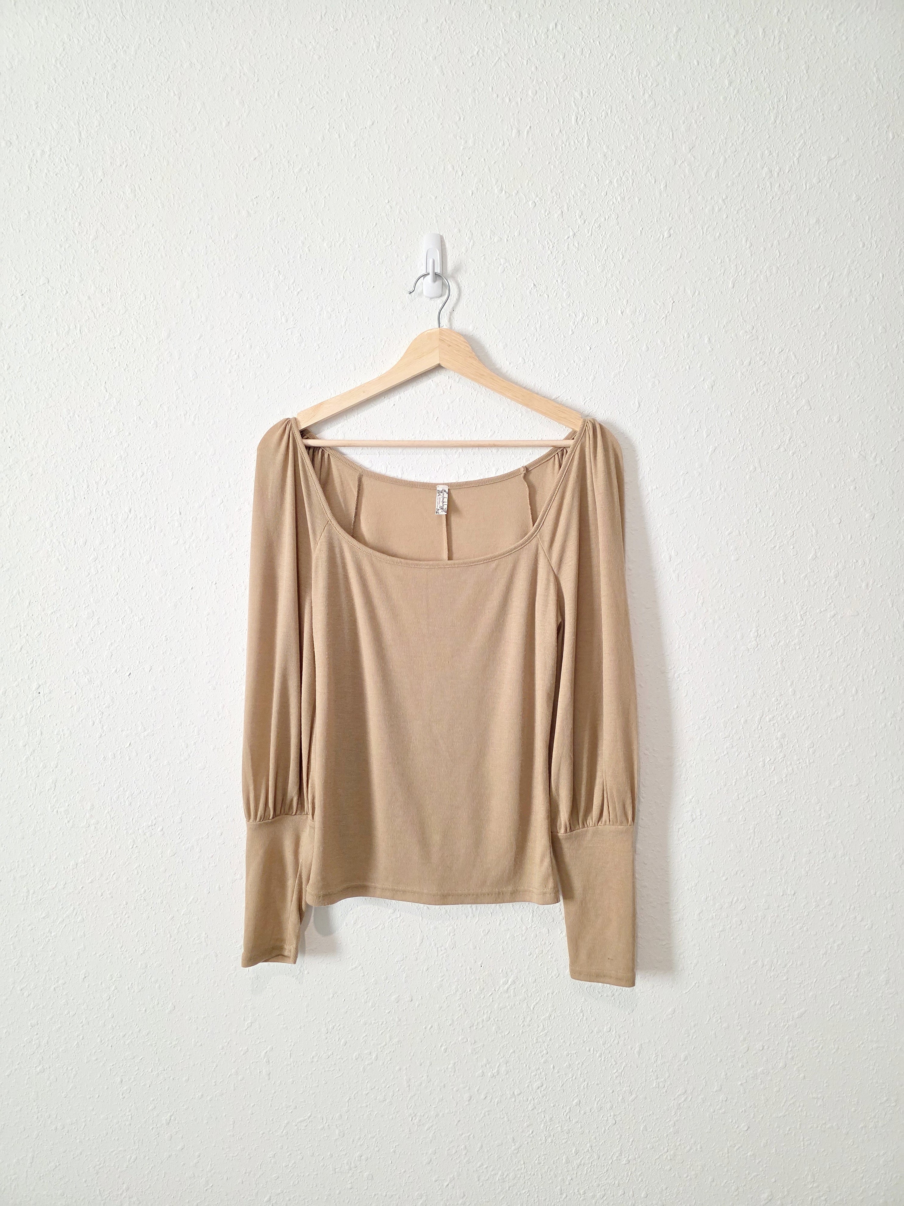 Free People Ribbed Puff Sleeve Top (M)