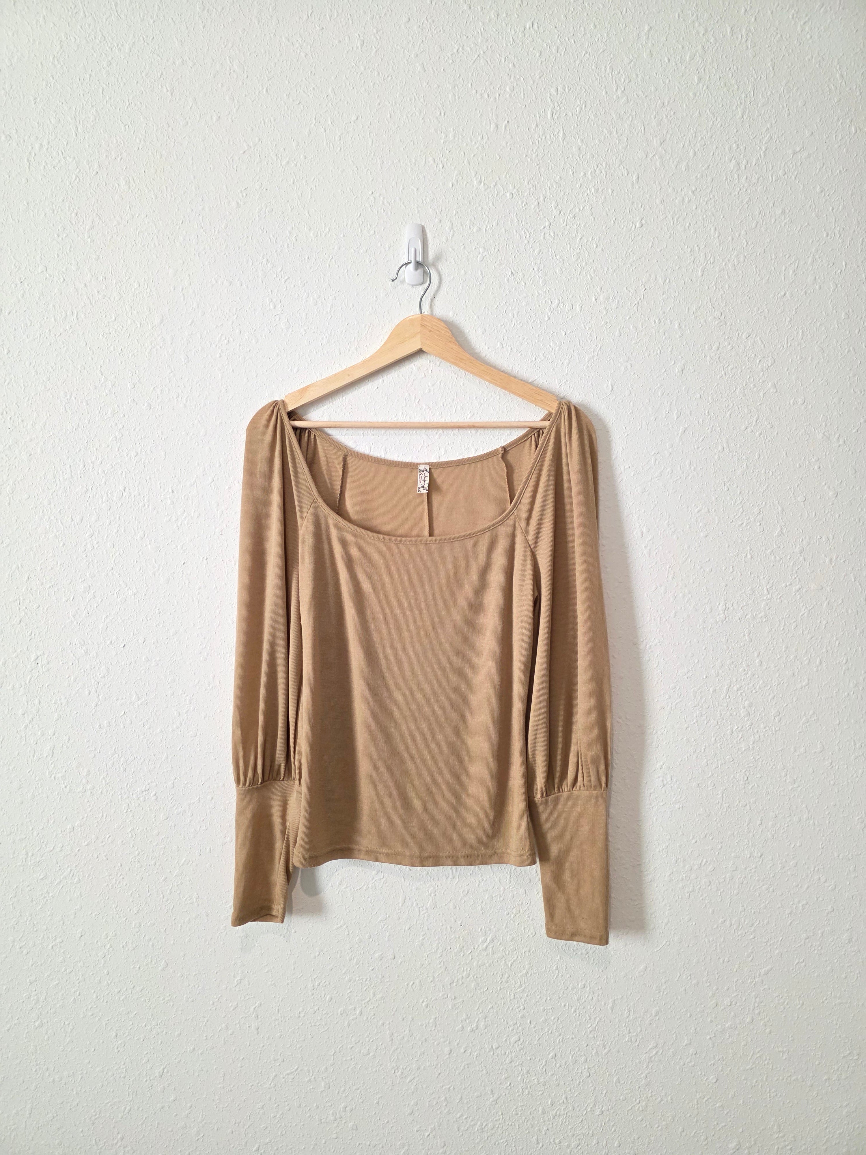 Free People Ribbed Puff Sleeve Top (M)