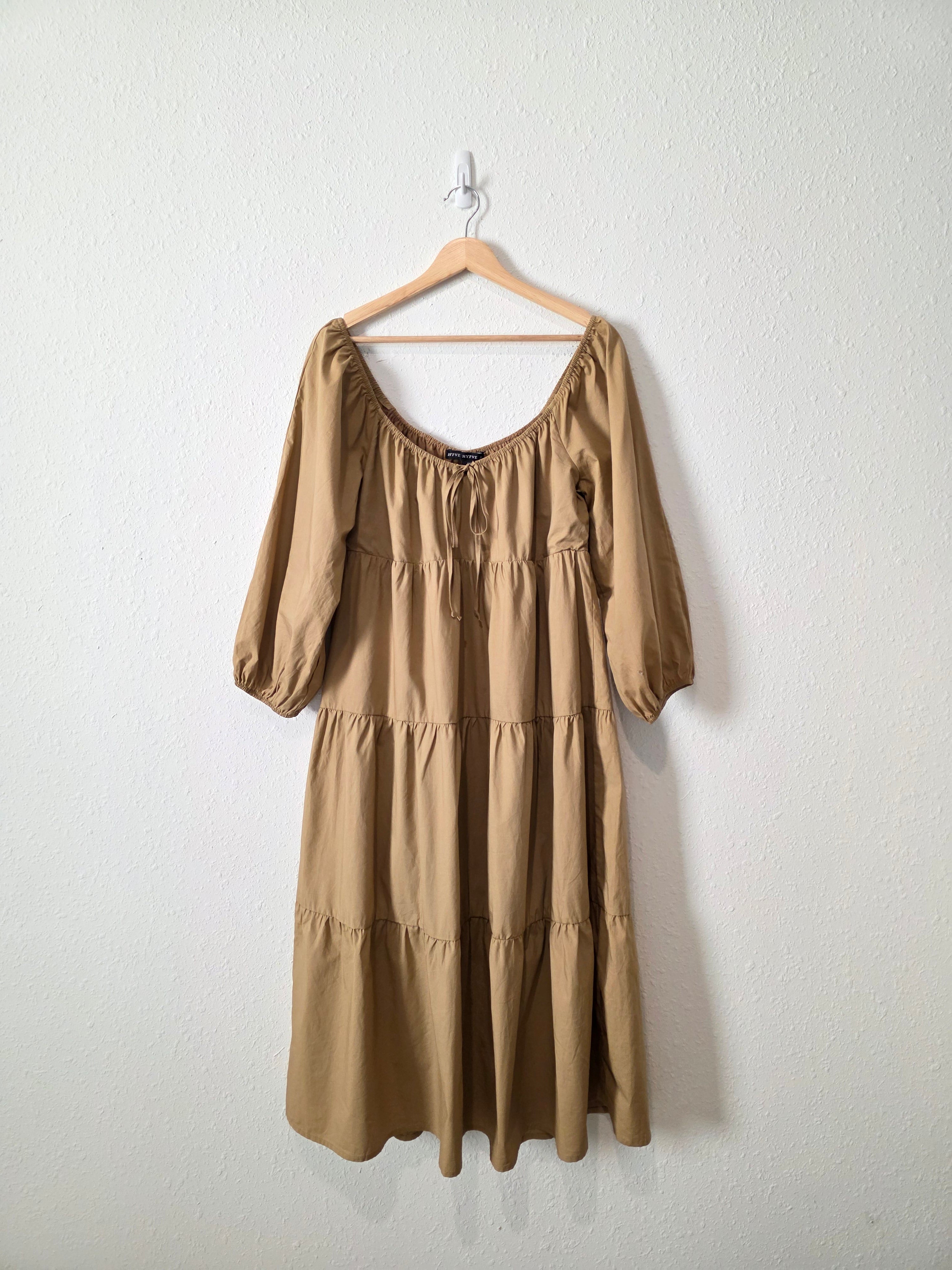 Hyfve Brown Tiered Midi Dress (M)