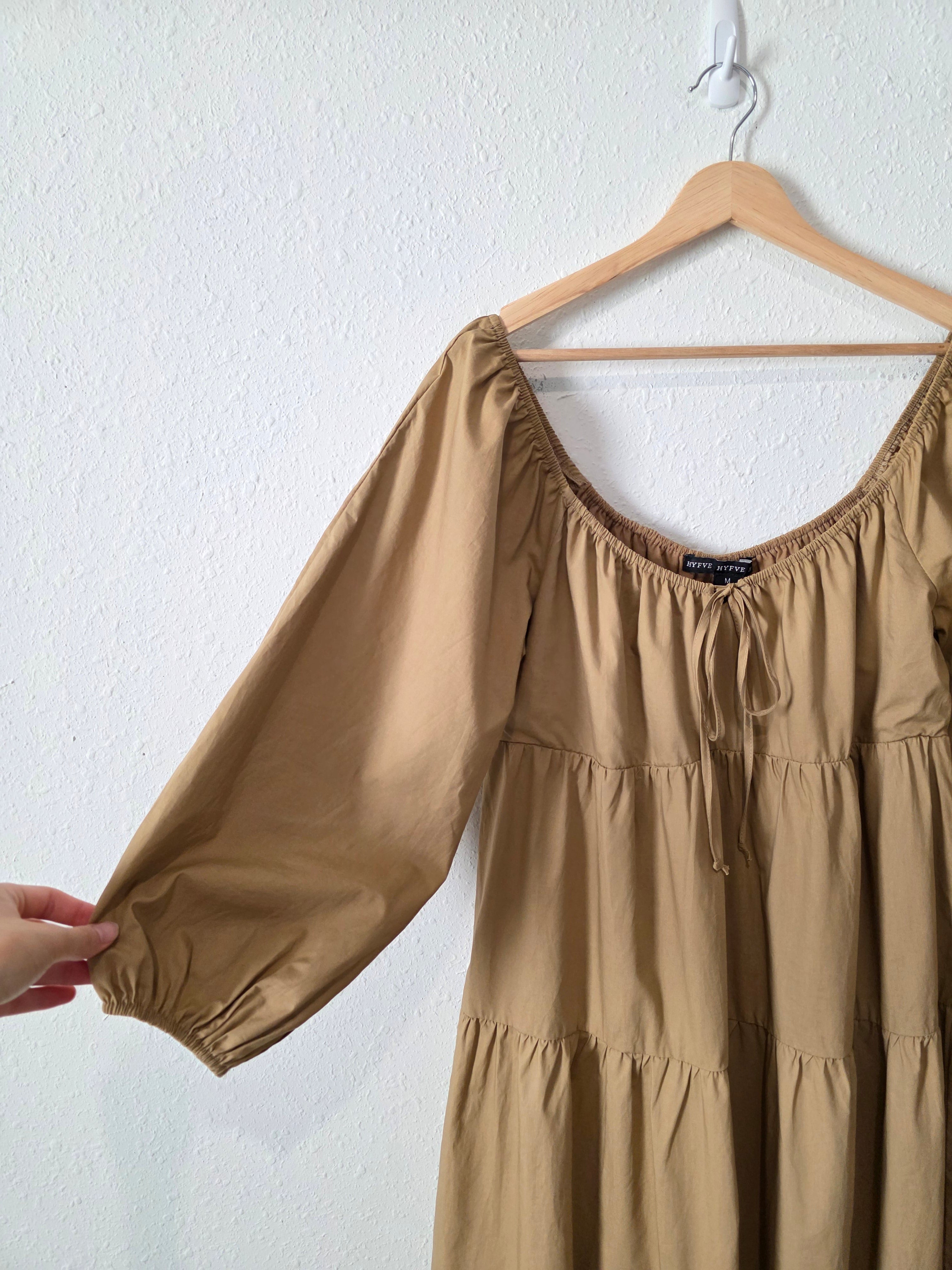 Hyfve Brown Tiered Midi Dress (M)