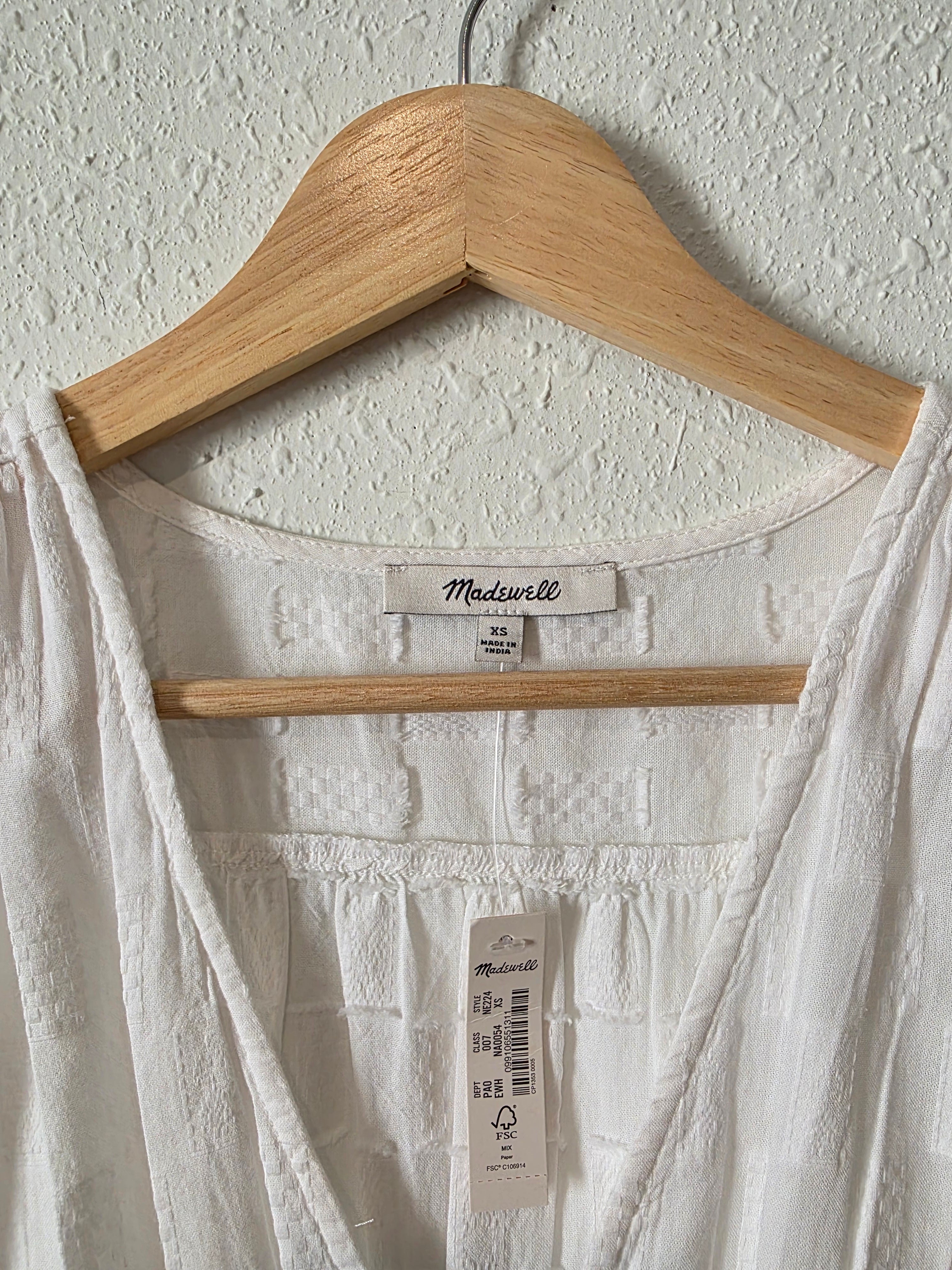 NEW Madewell White Smocked Top (XS)