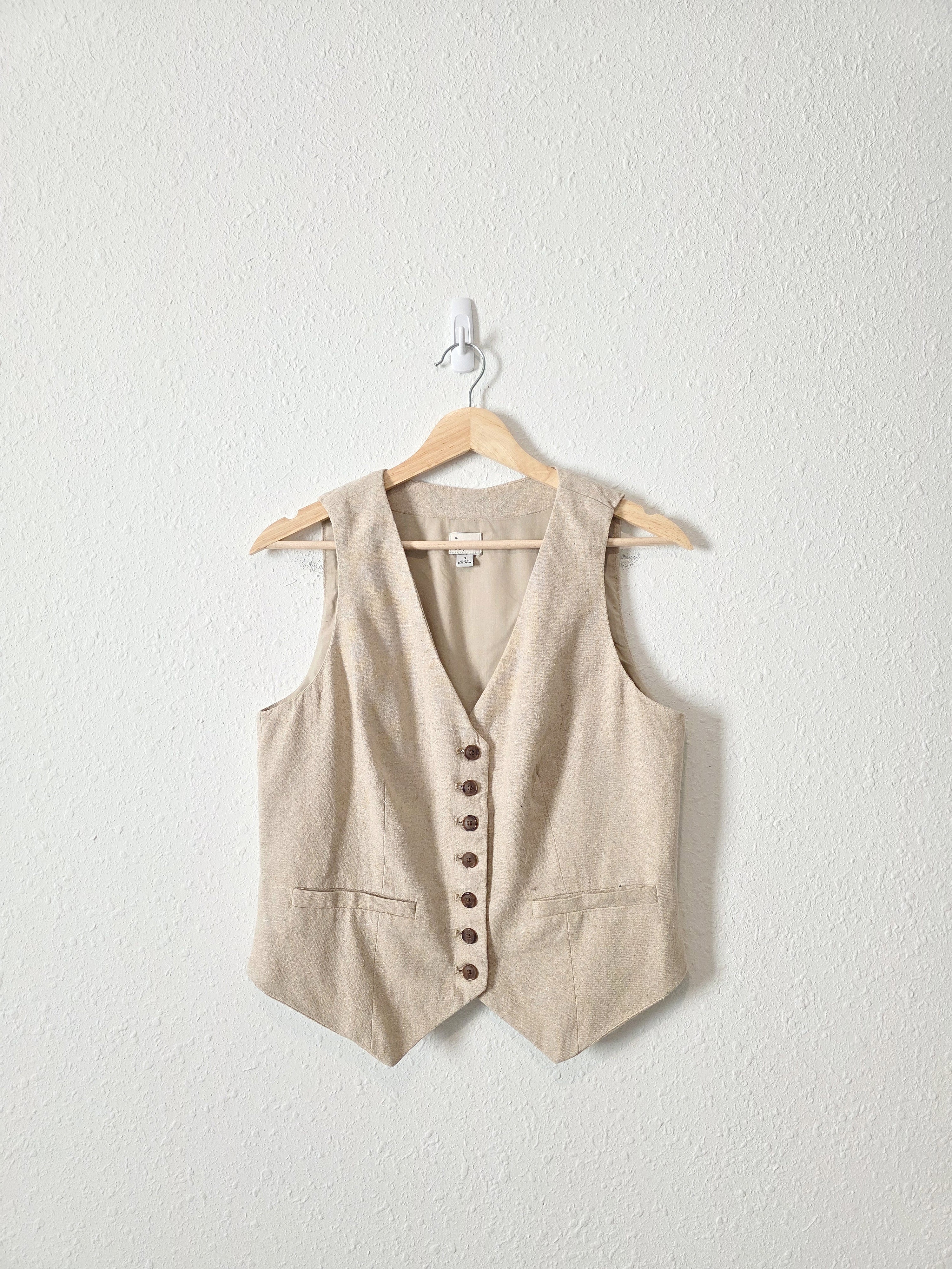 Linen Blend Button Up Vest (S)
